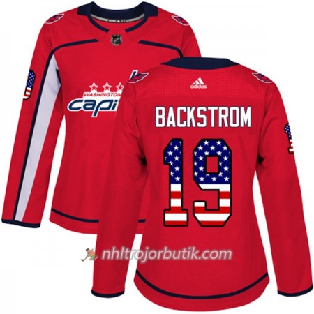Dame Ishockey Washington Capitals Tröja Nicklas Backstrom 19 Adidas 2017-2018 Röd USA Flag Fashion Authentic